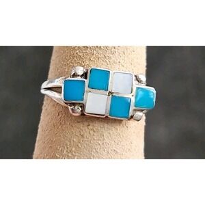 Sterling Native American Turquoise Mother of Pearl Ring EG Old Pawn VTG Size 6